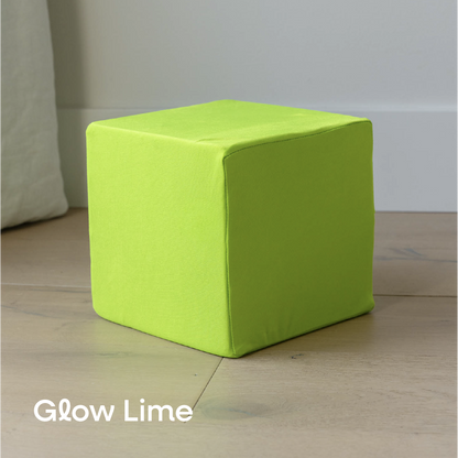 Glow lime cube cover on a foam cube