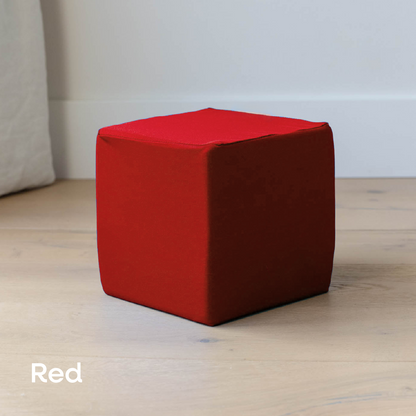 Red cube cover on foam cube